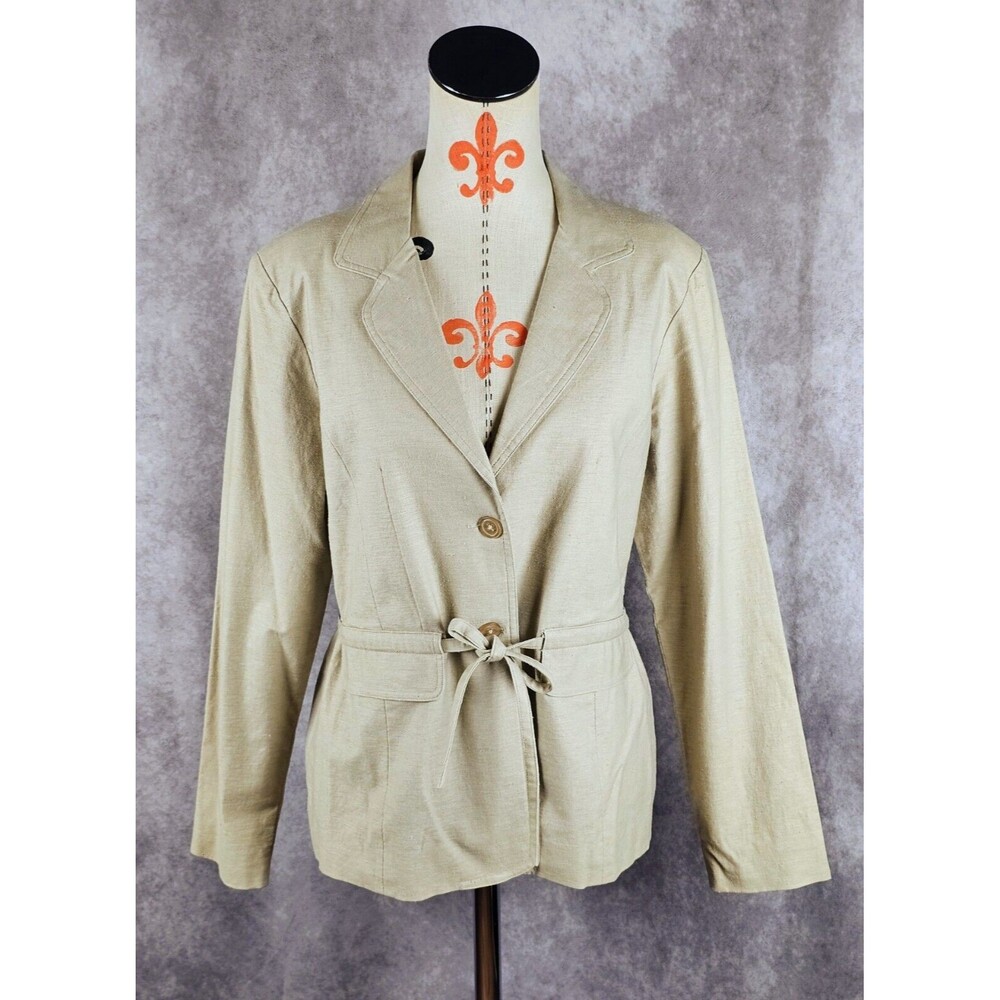 George Women's 10 Linen Blend Blazer Jacket Beige Khaki Button Stretch Lined EUC